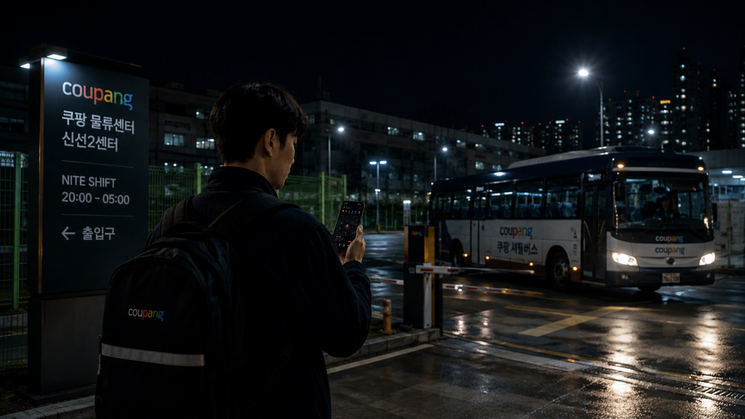 Night worker checking DayON near a bus stop