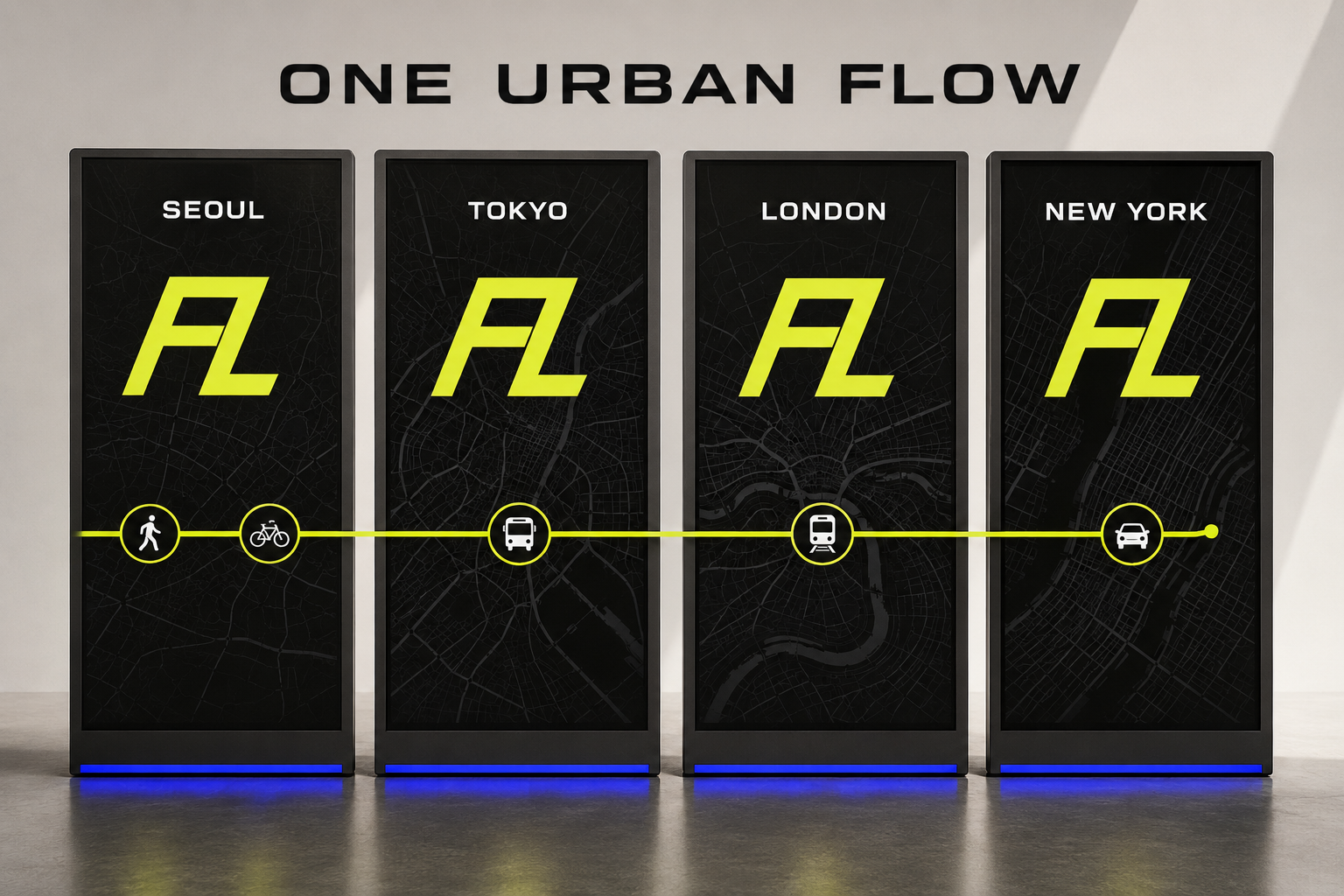 Flooin global mobility system connecting Seoul, Tokyo, London and New York