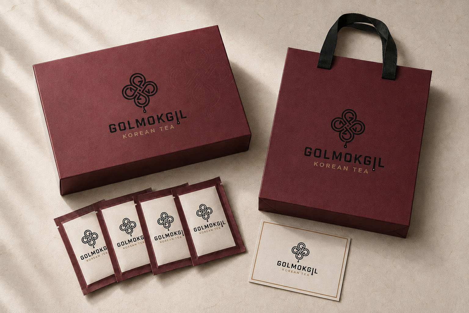 GOLMOKGIL tea packaging system mockup